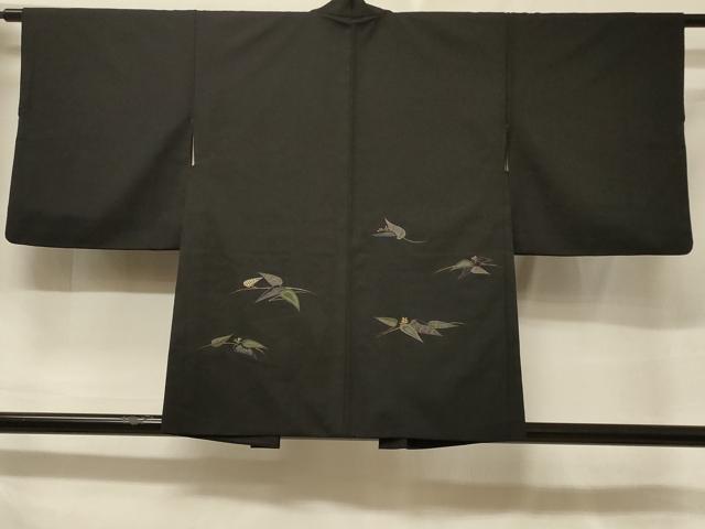 平和屋着物＃羽織　総刺繍　枝葉文　黒地　金糸　正絹　逸品　CABF1366in