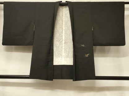 平和屋着物＃羽織　総刺繍　枝葉文　黒地　金糸　正絹　逸品　CABF1366in