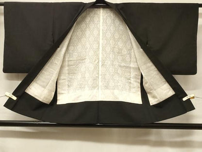 平和屋着物＃羽織　総刺繍　枝葉文　黒地　金糸　正絹　逸品　CABF1366in
