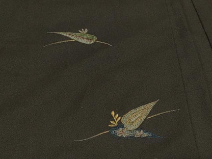平和屋着物＃羽織　総刺繍　枝葉文　黒地　金糸　正絹　逸品　CABF1366in