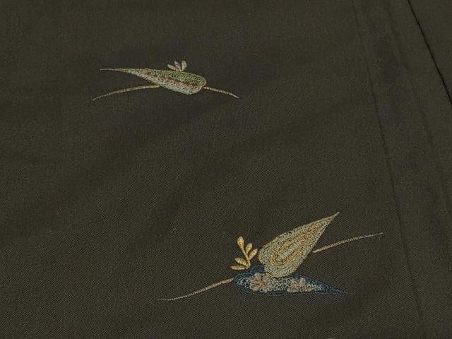 平和屋着物＃羽織　総刺繍　枝葉文　黒地　金糸　正絹　逸品　CABF1366in