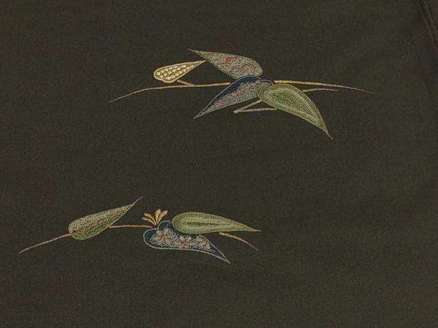 平和屋着物＃羽織　総刺繍　枝葉文　黒地　金糸　正絹　逸品　CABF1366in