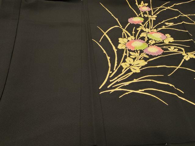 平和屋着物＃羽織　草花文　黒地　正絹　逸品　CABF1367in