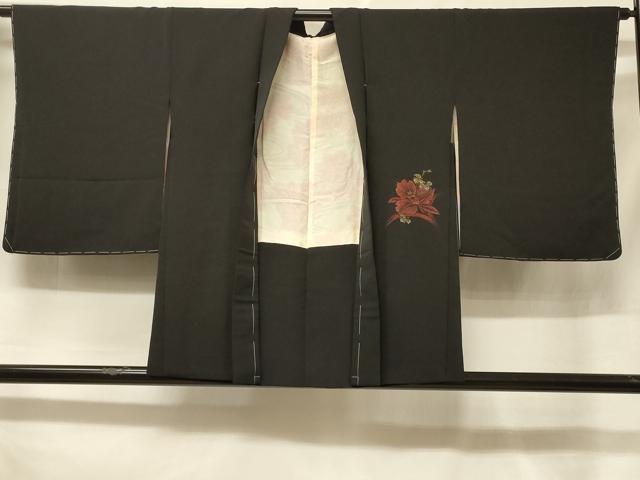 平和屋着物＃羽織　寿光織　草花文　黒地　金銀糸　正絹　逸品　未使用　CABF1369in