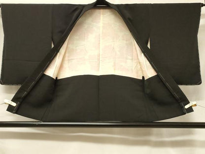 平和屋着物＃羽織　寿光織　草花文　黒地　金銀糸　正絹　逸品　未使用　CABF1369in