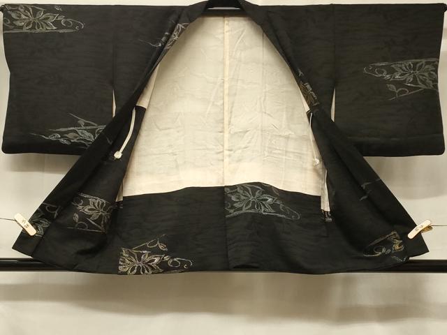 平和屋着物＃羽織　寿光織　草花文　黒地　金銀糸　正絹　逸品　CABE5580in 平和屋着物＃羽織 寿光織 草花文 黒地 金銀糸 正絹 逸品 CABF1371in