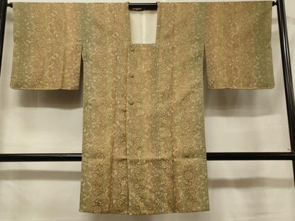 平和屋着物＃道行コート　お召地　更紗花間道　ロング丈　正絹　逸品　未使用　CABF1372in