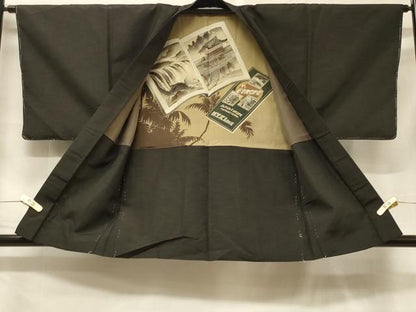平和屋着物＃男性　羽織　紬地　霞文　黒地　正絹　逸品　未使用　CABF1376in