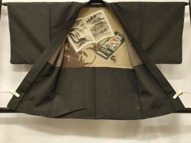 平和屋着物＃男性　羽織　紬地　霞文　黒地　正絹　逸品　未使用　CABF1376in