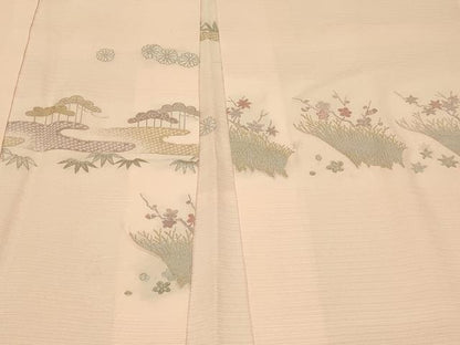 平和屋着物＃羽織　扇面草花文　金銀糸　正絹　逸品　CABF1378in