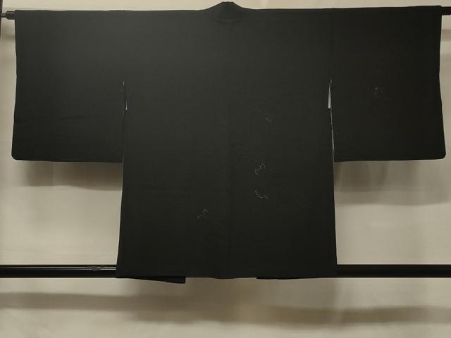 平和屋着物＃羽織　総刺繍　草花文　黒地　銀糸　正絹　逸品　CABF1388in