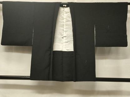 平和屋着物＃羽織　総刺繍　草花文　黒地　銀糸　正絹　逸品　CABF1388in