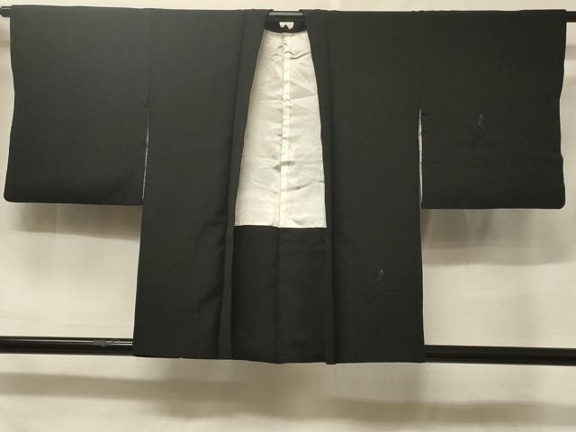 平和屋着物＃羽織　総刺繍　草花文　黒地　銀糸　正絹　逸品　CABF1388in