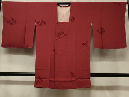 平和屋着物＃道行コート　色無地　輪奈ビロード　菱花唐草地紋　蘇芳色　ロング丈　正絹　逸品　未使用　CABF1391in