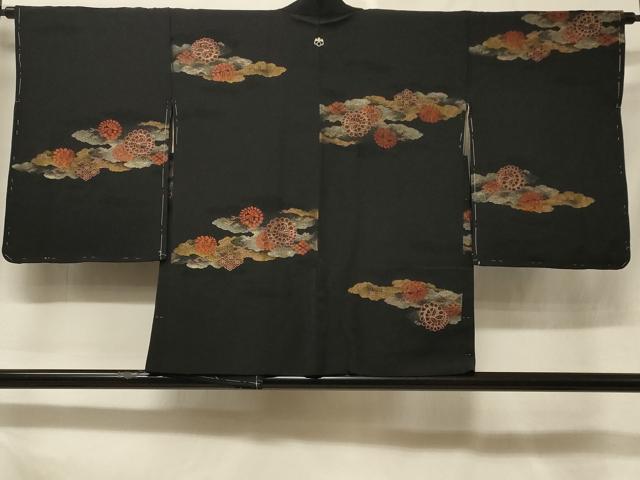 平和屋着物＃羽織　寿光織　雲重ね草花丸文　黒地　金銀糸　正絹　逸品　未使用　CABF1392in