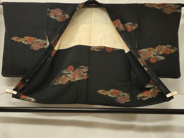 平和屋着物＃羽織　寿光織　雲重ね草花丸文　黒地　金銀糸　正絹　逸品　未使用　CABF1392in
