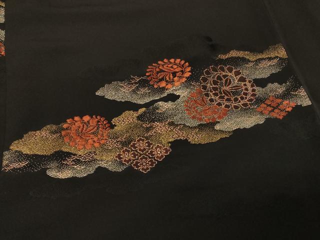 平和屋着物＃羽織　寿光織　雲重ね草花丸文　黒地　金銀糸　正絹　逸品　未使用　CABF1392in