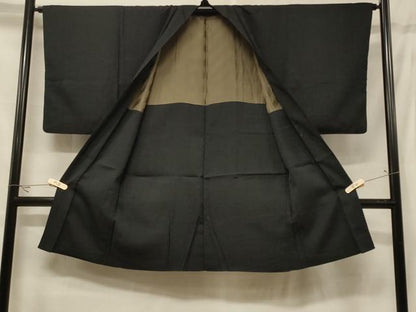 平和屋着物＃男性　長羽織　黒地　正絹　逸品　CABF1399in