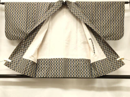 平和屋着物＃道中着　紬地　格子柄　正絹　逸品　CABF1400in