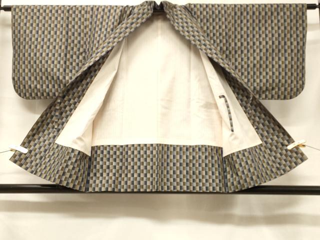 平和屋着物＃道中着　紬地　格子柄　正絹　逸品　CABF1400in