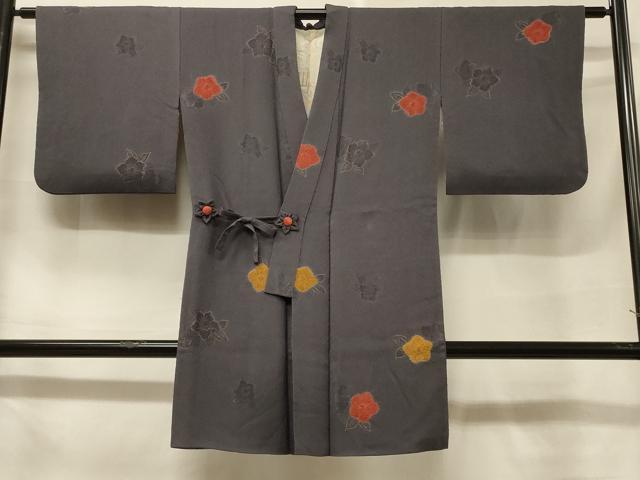 平和屋着物＃道中着　地紋起こし　草花文　金彩　ロング丈　正絹　逸品　CABF1401in