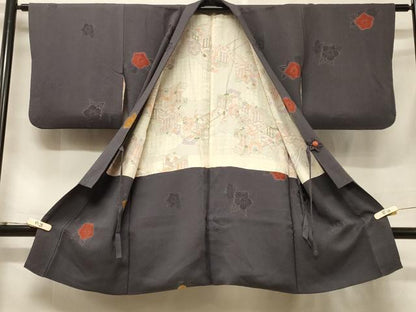 平和屋着物＃道中着　地紋起こし　草花文　金彩　ロング丈　正絹　逸品　CABF1401in