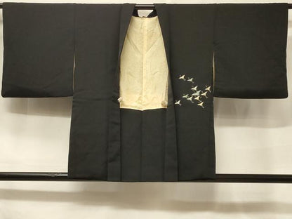 平和屋着物＃羽織　総刺繍　飛鶴文　黒地　正絹　逸品　CABF1408in