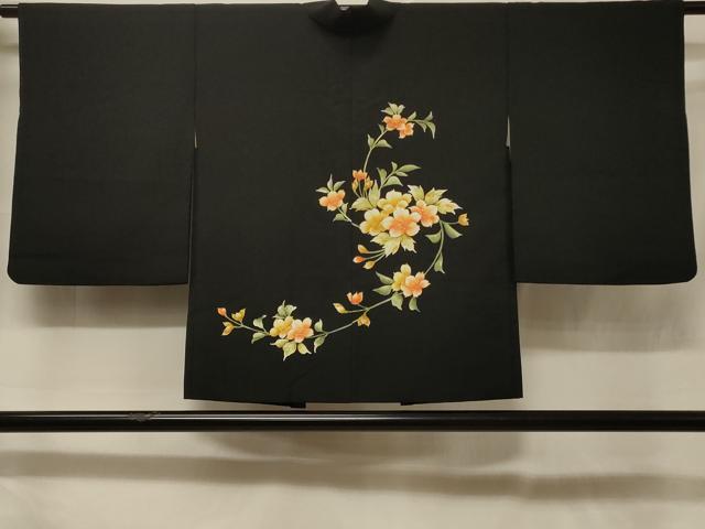 平和屋着物＃羽織　枝花文　黒地　金彩　正絹　逸品　CABF1410in