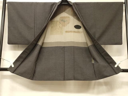 平和屋着物＃男性　羽織　紬地　霞文　正絹　逸品　CABF1411in