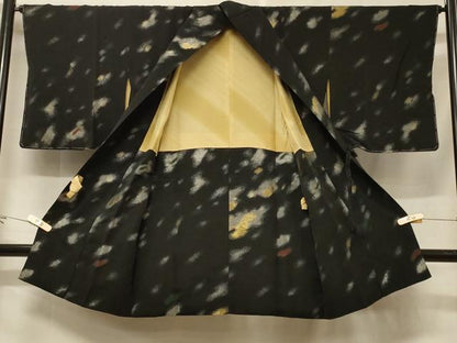 平和屋着物＃道中着　寿光織　霞文　黒地　金銀糸　ロング丈　正絹　逸品　未使用　CABF1412in