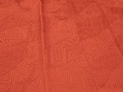 平和屋着物＃道行コート　色無地　幾何学地紋　赤丹色　正絹　逸品　CABF1427in