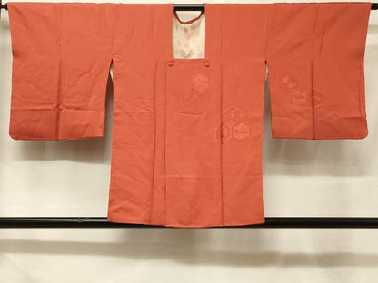 平和屋着物＃道行コート　色無地　亀甲宝尽くし地紋　緋色　正絹　逸品　CABF1431in