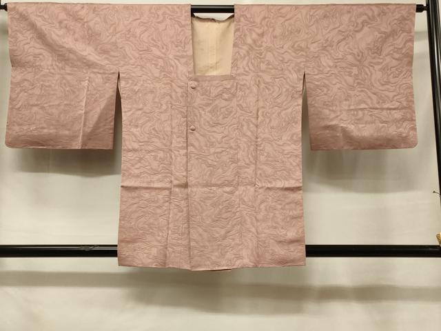 平和屋着物＃道行コート　色無地　墨流し地紋　水柿色　正絹　逸品　CABF1433in