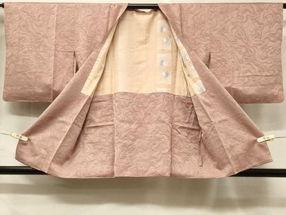 平和屋着物＃道行コート　色無地　墨流し地紋　水柿色　正絹　逸品　CABF1433in