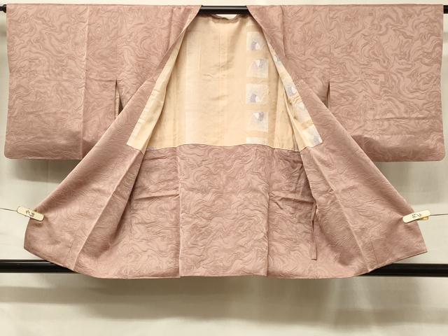 平和屋着物＃道行コート　色無地　墨流し地紋　水柿色　正絹　逸品　CABF1433in