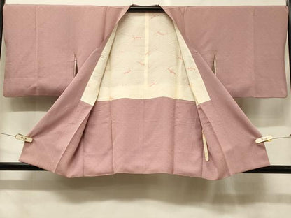 平和屋着物＃道行コート　色無地　鷹の羽地紋　撫子色　正絹　逸品　CABF1436in