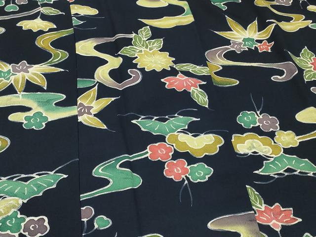 平和屋着物＃道行コート　型染め　流水草花文　正絹　逸品　CABF1438in
