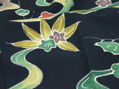 平和屋着物＃道行コート　型染め　流水草花文　正絹　逸品　CABF1438in