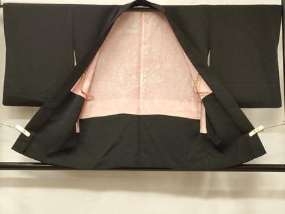 平和屋着物＃羽織　刺繍　草花文　黒地　金糸　正絹　逸品　CABF1444in