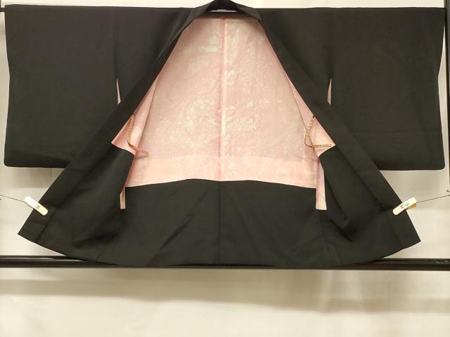 平和屋着物＃羽織　刺繍　草花文　黒地　金糸　正絹　逸品　CABF1444in