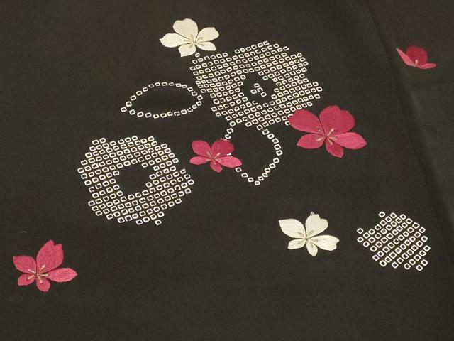 平和屋着物＃羽織　刺繍　草花文　黒地　金糸　正絹　逸品　CABF1444in