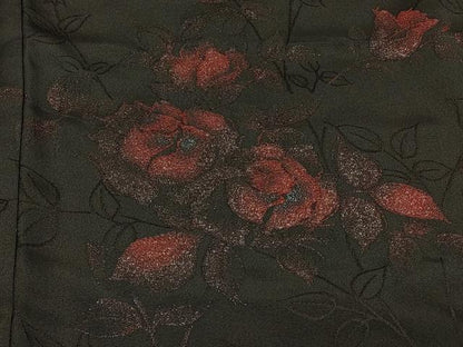 平和屋着物＃羽織　寿光織　バラ　薔薇　黒地　正絹　逸品　CABF1449in