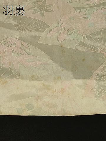 平和屋着物＃羽織　絞り　刺繍　流水草花文　黒地　銀糸　正絹　逸品　CABF1450in