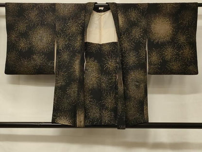 平和屋着物＃羽織　寿光織　乱菊　黒地　金糸　正絹　逸品　CABF1451in