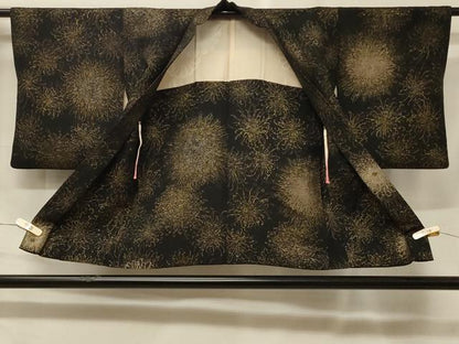 平和屋着物＃羽織　寿光織　乱菊　黒地　金糸　正絹　逸品　CABF1451in