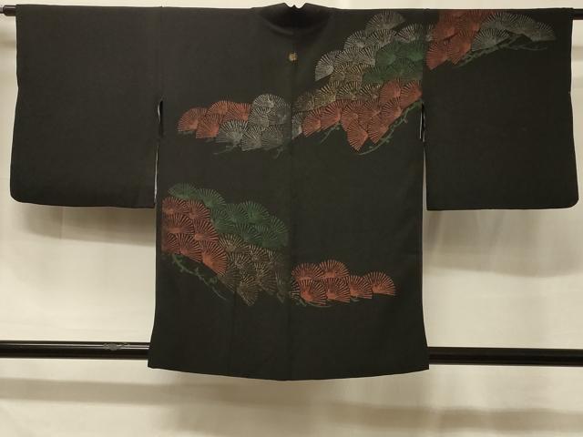 平和屋着物＃羽織　寿光織　枝松文　黒地　金銀糸　正絹　逸品　CABF1454in