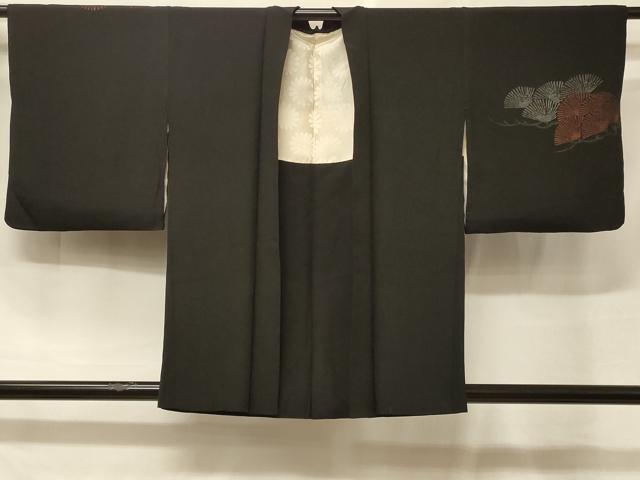 平和屋着物＃羽織　寿光織　枝松文　黒地　金銀糸　正絹　逸品　CABF1454in