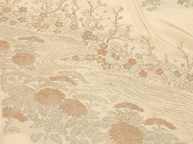 平和屋着物＃羽織 寿光織 流水草花文 金銀糸 正絹 逸品 CABF1458in