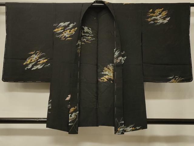 平和屋着物＃羽織　単衣　寿光織　雲重ね文　黒地　金銀糸　正絹　逸品　未使用　CABF1460in