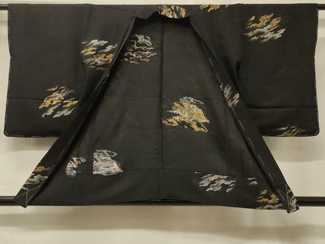 平和屋着物＃羽織　単衣　寿光織　雲重ね文　黒地　金銀糸　正絹　逸品　未使用　CABF1460in